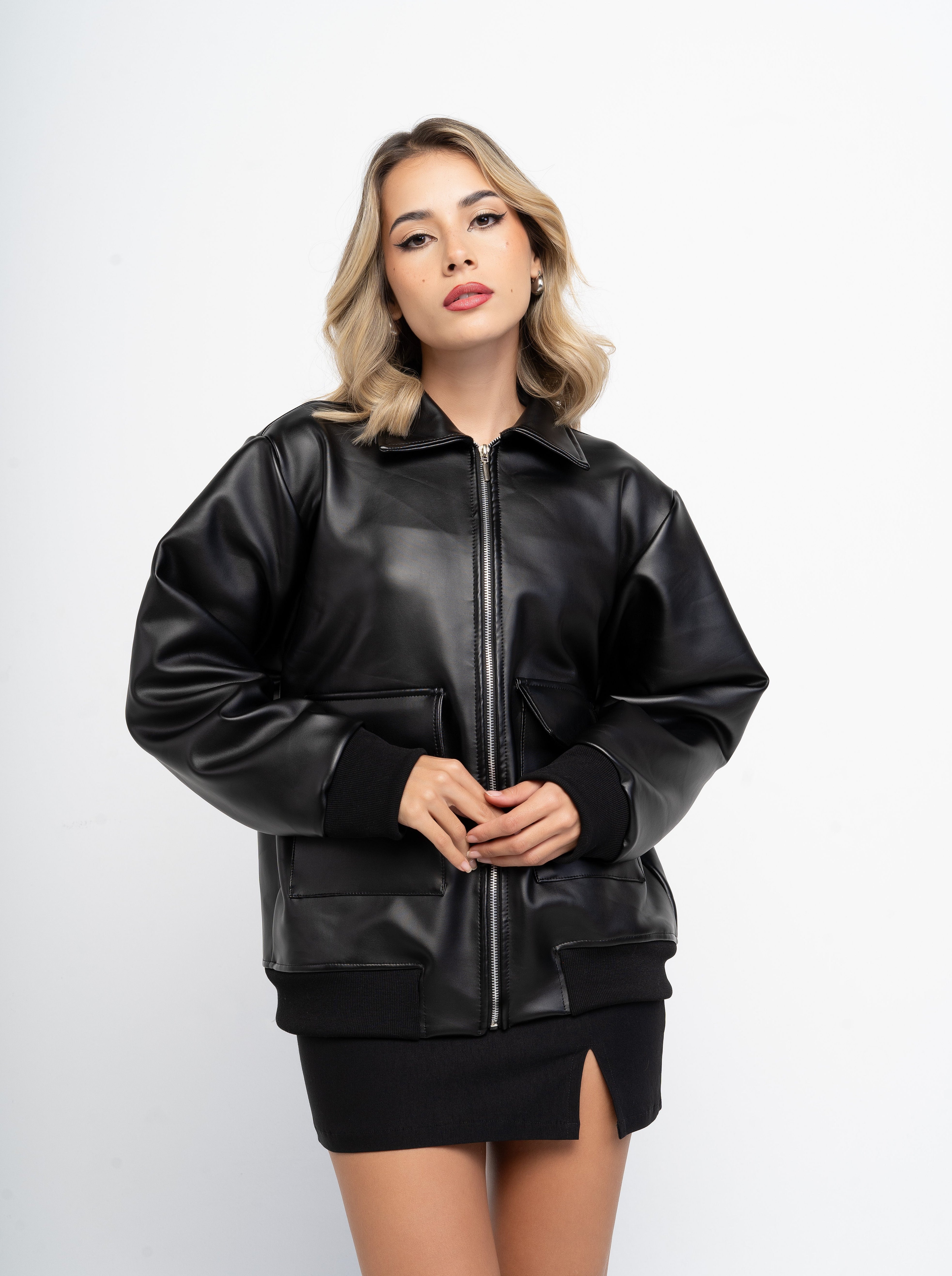 Chaqueta Oversize Dad Fit Efecto Piel