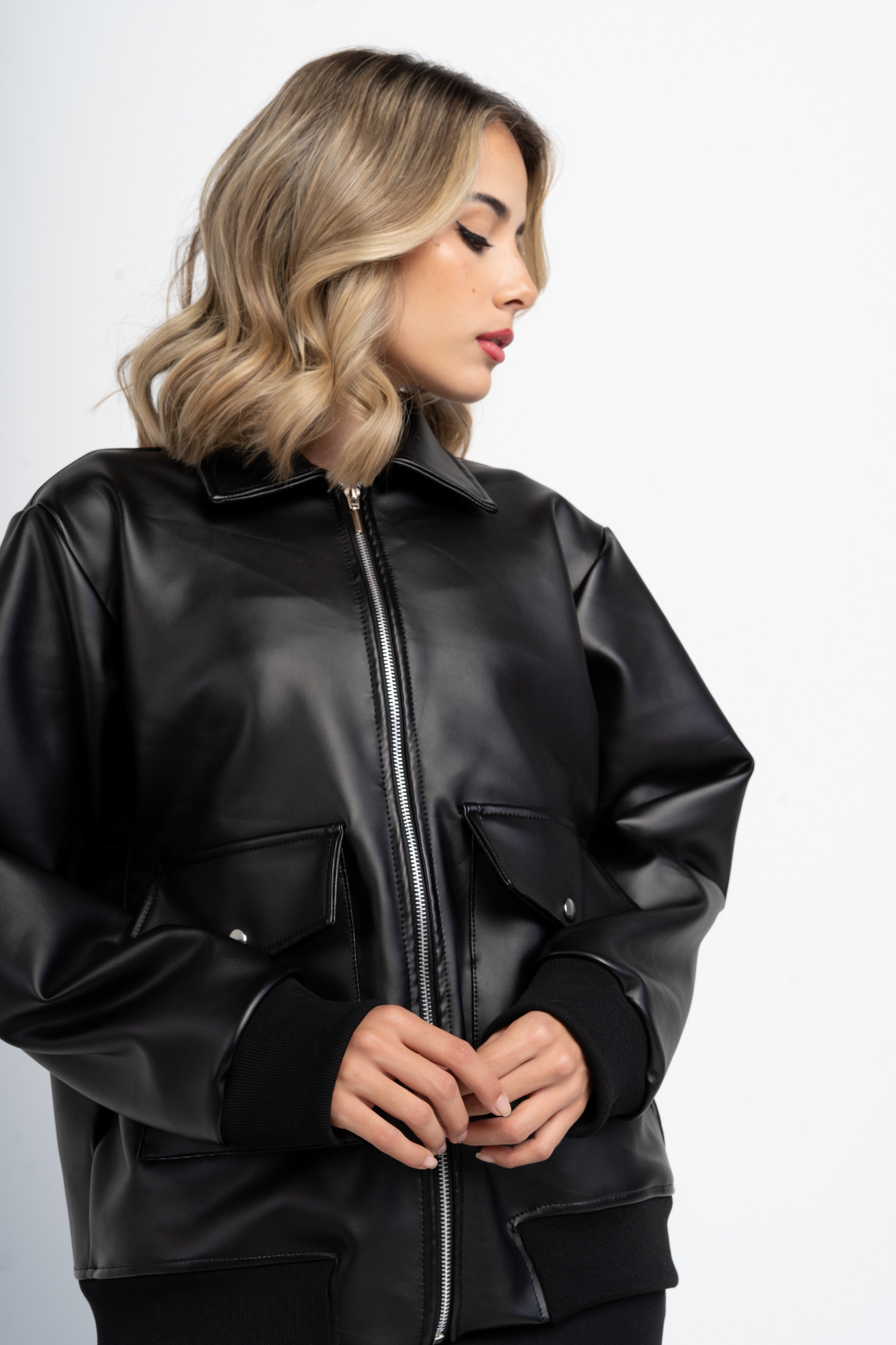 Chaqueta Oversize Dad Fit Efecto Piel