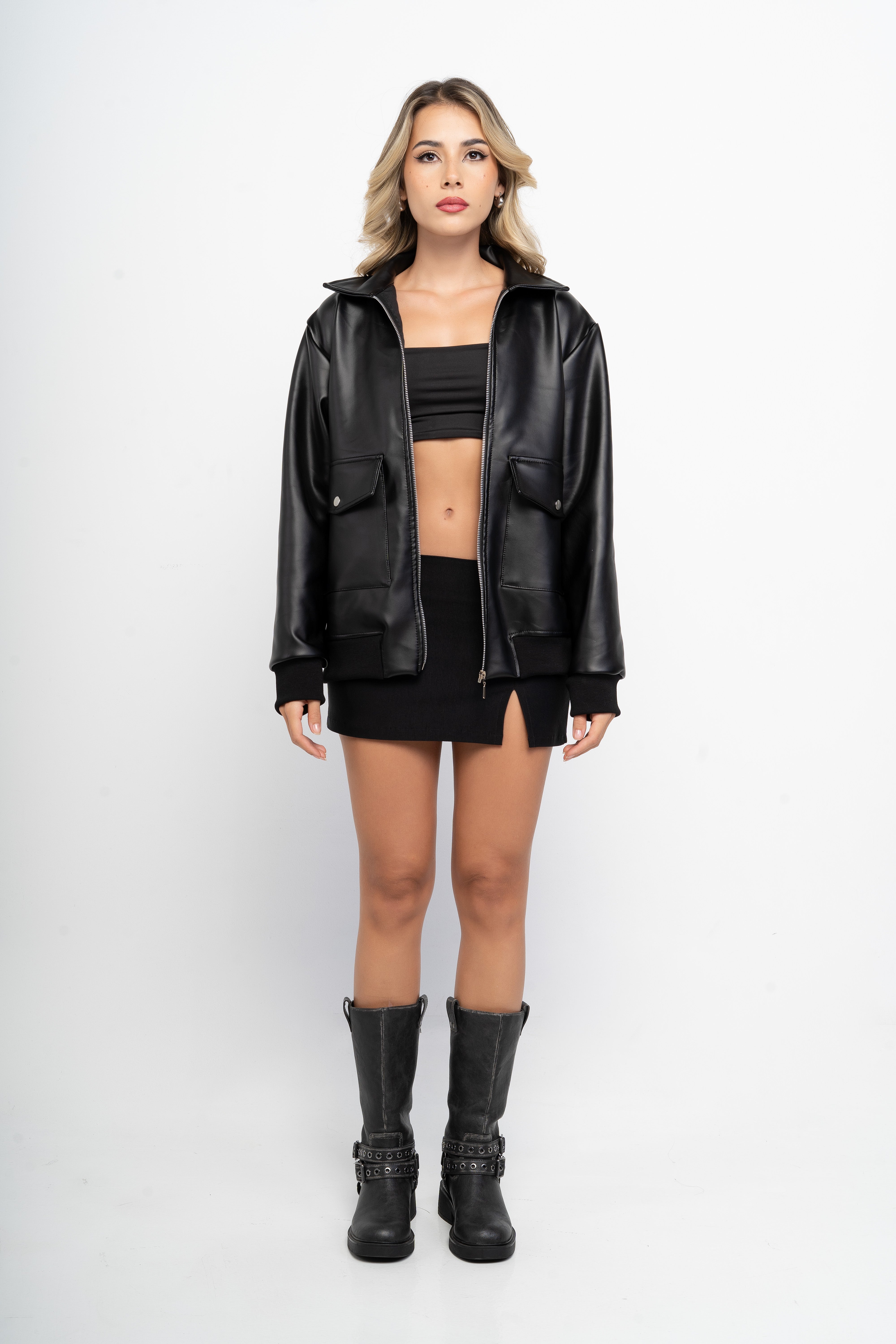 Chaqueta Oversize Dad Fit Efecto Piel