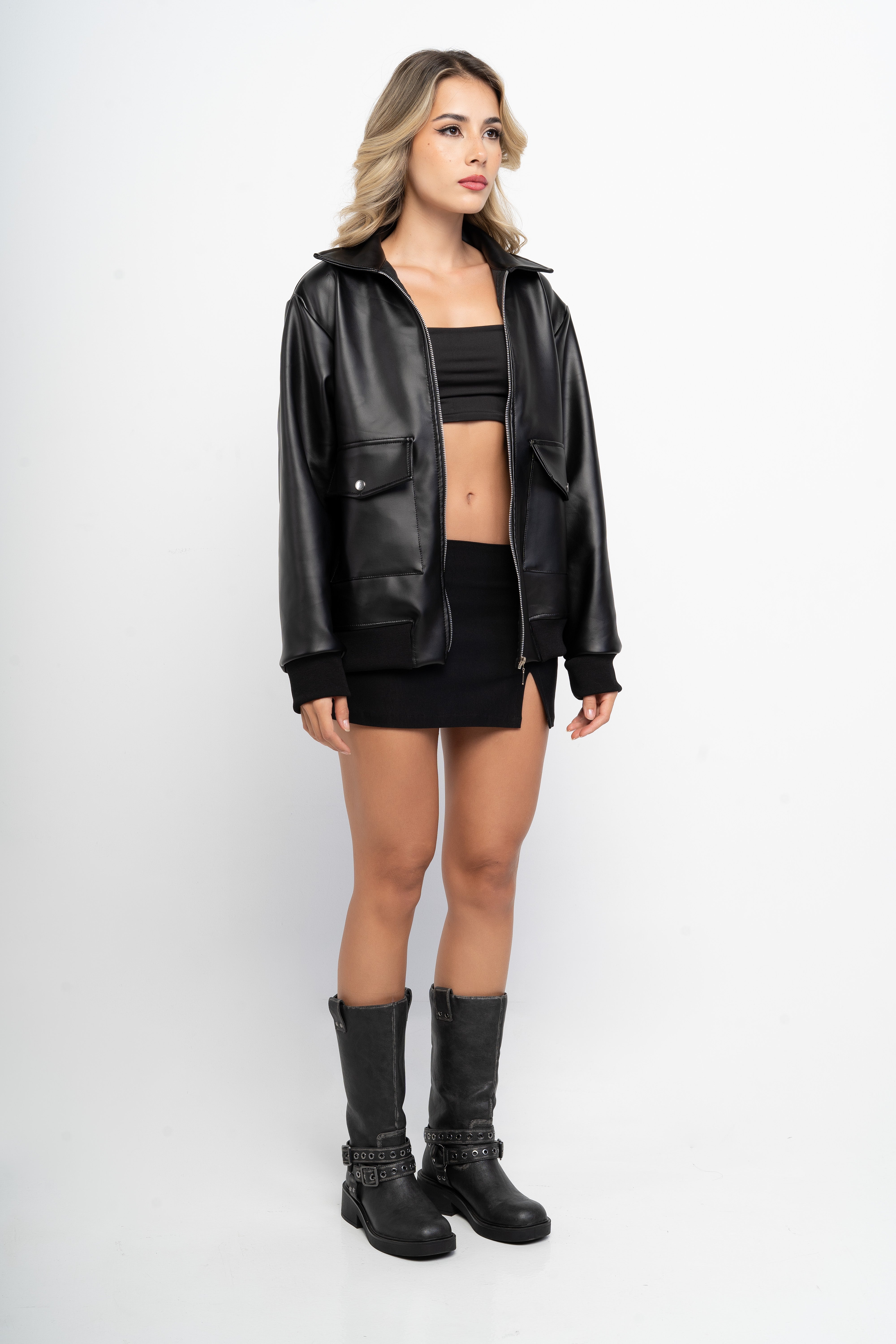Chaqueta Oversize Dad Fit Efecto Piel