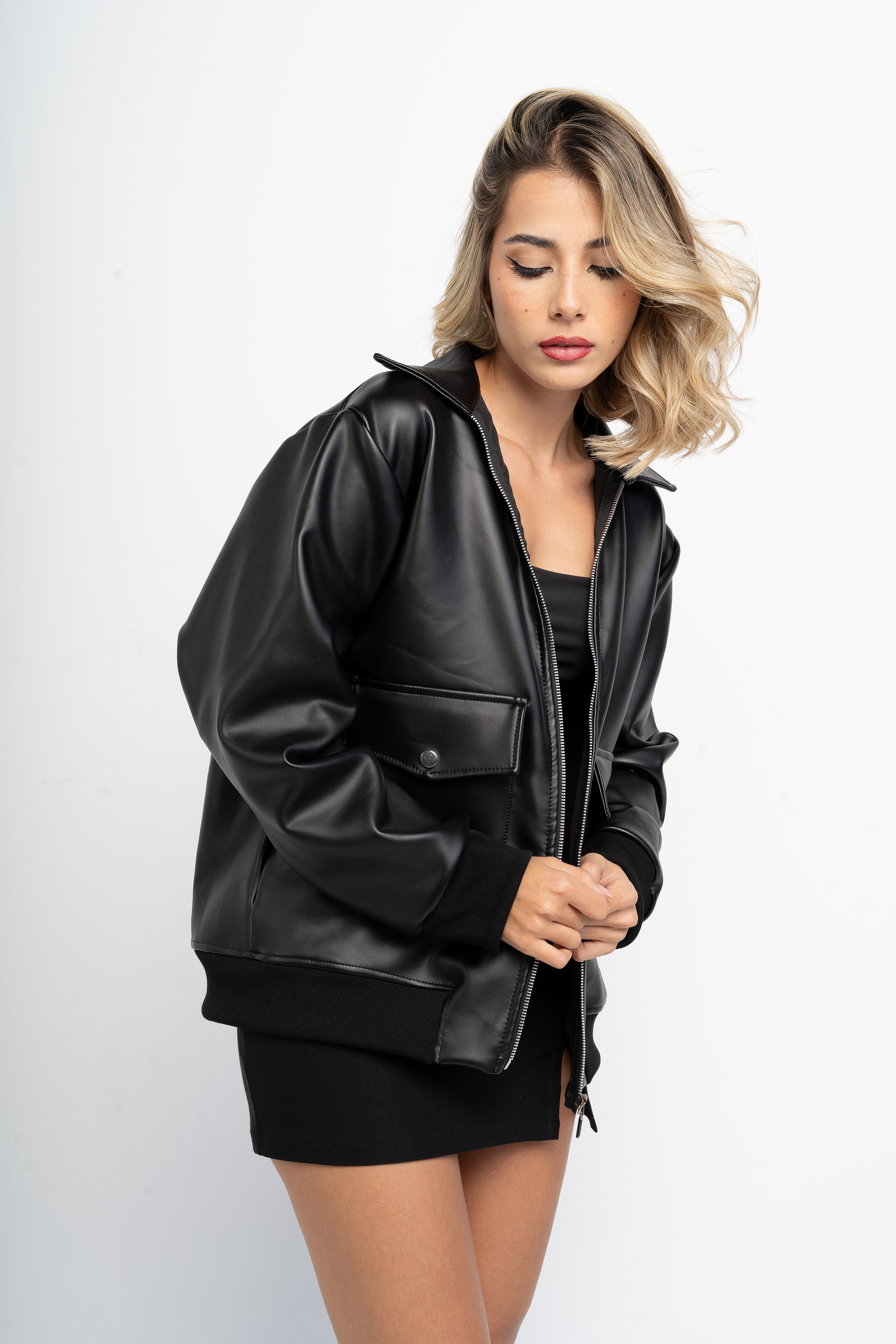 Chaqueta Oversize Dad Fit Efecto Piel